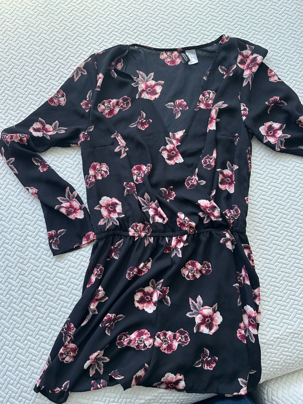H&M Black Romper with Pink Floral Print
